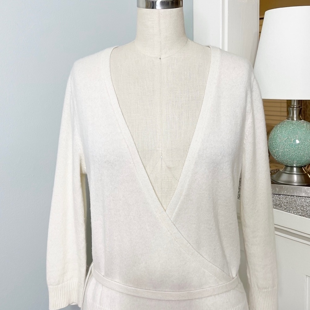 PURE Collection Cashmere Cream Wrap Front Sweater Tie Waist 4 Small - Picture 4 of 10